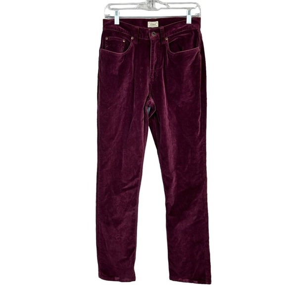 LL Bean Maroon Velvet Mid Rise Straight Pants Size 6 TALL - Picture 1 of 12